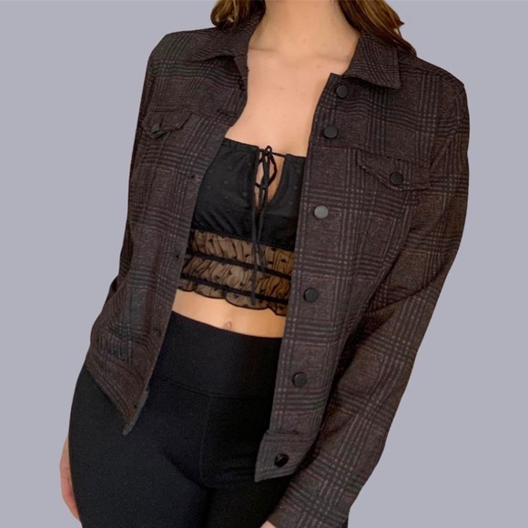 LIVERPOOL Jeans Company Plaid Trucker Jacket NWOT Size Medium Matte Buttons Crop - Picture 6 of 6